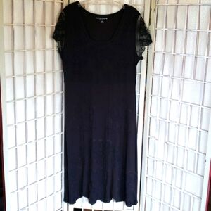 Soft Surroundings black short lace sleeves embroidery and apliques midi dress L